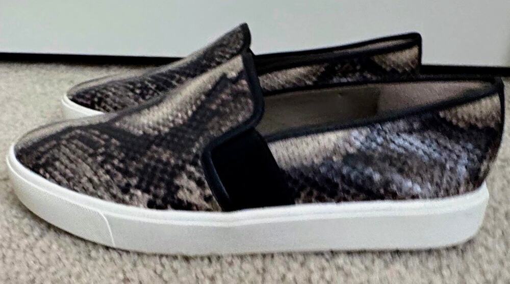 Vince Womens 6.5 Snakeskin Print Slip On Platform Sneakers Gray Black NWT